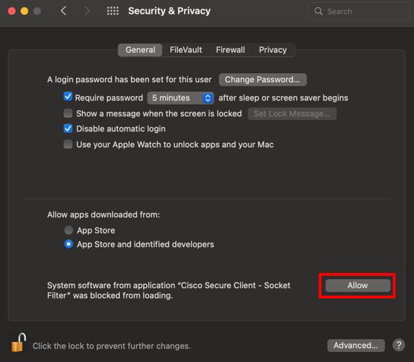 Mac Security & Privacy setting screen prompt to confirm selected option